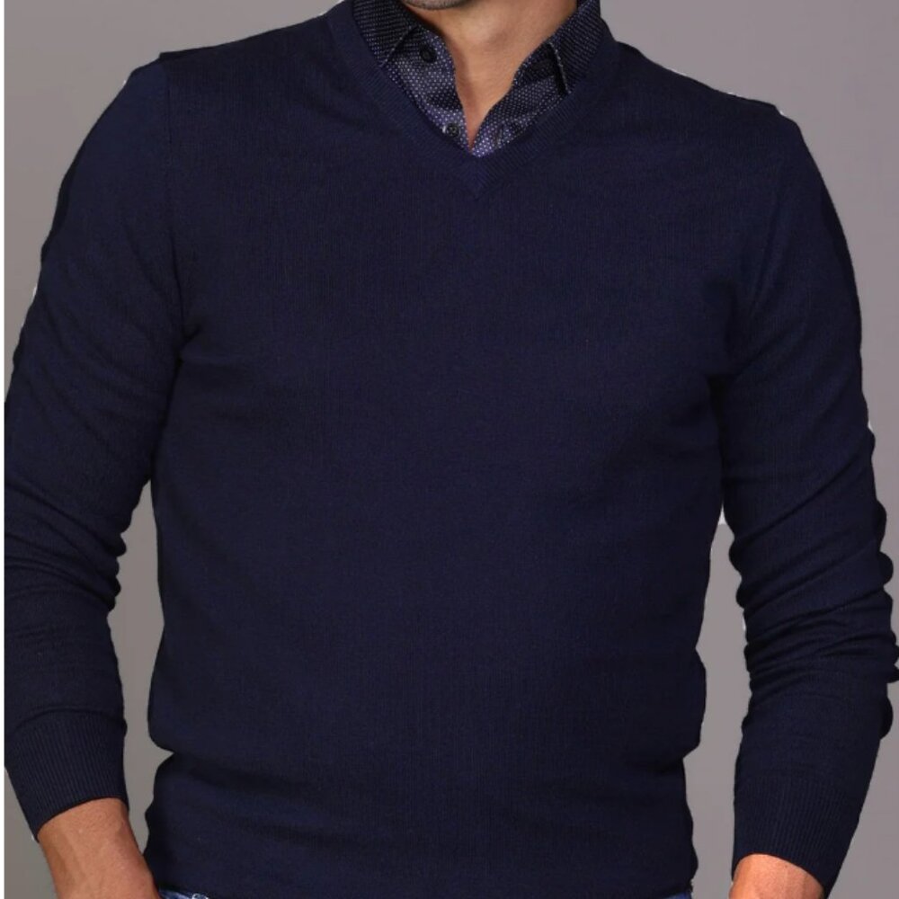 Collars & Co. NWT Men's Navy Cotton and Cashmere V-neck Sweater XXL 2XL